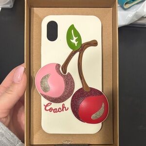 Coach White Phone Case with Pink & Red Cherry Graphic